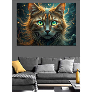 Yeşil Gözlü Kedi Dekoratif Kanvas - Mdf Ahşap Tablo 70x100 cm