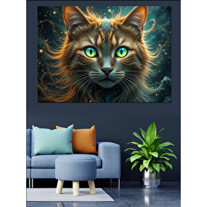 Yeşil Gözlü Kedi Dekoratif Kanvas - Mdf Ahşap Tablo