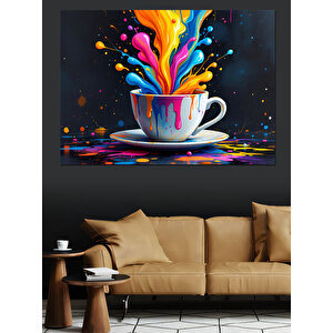 Renk Patlamalı Kahve Fincanı Dekoratif Kanvas - Mdf Ahşap Tablo 100x140 cm