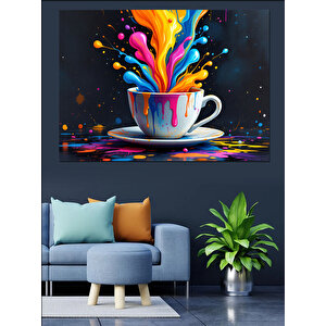 Renk Patlamalı Kahve Fincanı Dekoratif Kanvas - Mdf Ahşap Tablo 100x140 cm