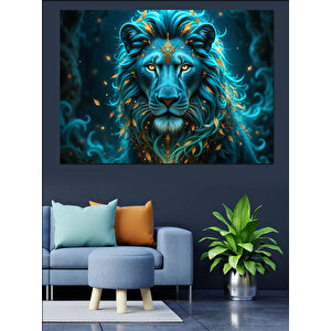 Parlayan Mavi Aslan Portresi Dekoratif Kanvas - Mdf Ahşap Tablo
