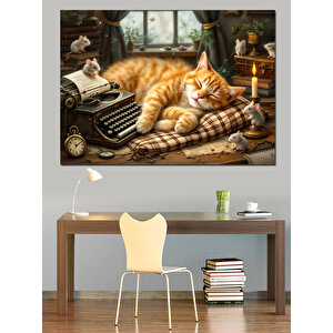 Tarihi Kedi Dinleniyor Dekoratif Kanvas - Mdf Ahşap Tablo 70x100 cm