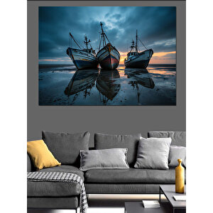 Sabah Sisi Balıkçı Tekneleri Dekoratif Kanvas - Mdf Ahşap Tablo 70x100 cm