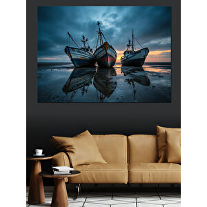 Sabah Sisi Balıkçı Tekneleri Dekoratif Kanvas - Mdf Ahşap Tablo 70x100 cm