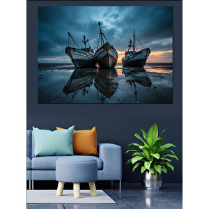 Sabah Sisi Balıkçı Tekneleri Dekoratif Kanvas - Mdf Ahşap Tablo 70x100 cm