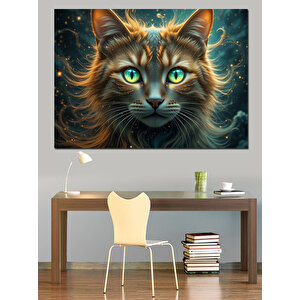 Yeşil Gözlü Kedi Dekoratif Kanvas - Mdf Ahşap Tablo 35x50 cm