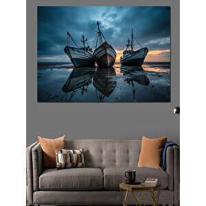 Sabah Sisi Balıkçı Tekneleri Dekoratif Kanvas - Mdf Ahşap Tablo