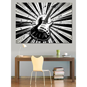 Gitar Patlama Siyah Beyaz Dekoratif Kanvas - Mdf Ahşap Tablo 35x50 cm