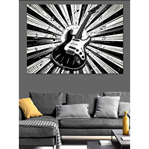 Gitar Patlama Siyah Beyaz Dekoratif Kanvas - Mdf Ahşap Tablo 35x50 cm