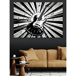 Gitar Patlama Siyah Beyaz Dekoratif Kanvas - Mdf Ahşap Tablo 35x50 cm