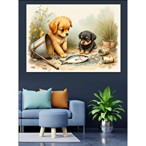 Şirin Yavru Köpekler Dekoratif Kanvas - Mdf Ahşap Tablo