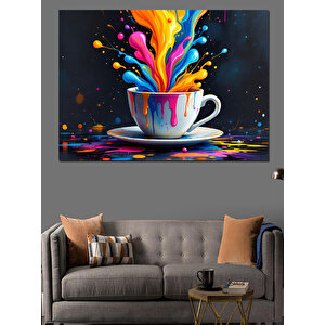 Renk Patlamalı Kahve Fincanı Dekoratif Kanvas - Mdf Ahşap Tablo