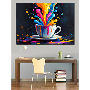 Renk Patlamalı Kahve Fincanı Dekoratif Kanvas - Mdf Ahşap Tablo