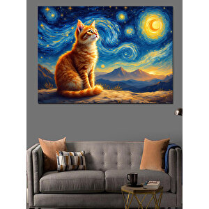 Van Gogh Stili Turuncu Kedi Dekoratif Kanvas - Mdf Ahşap Tablo