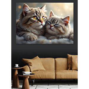 Sarılmış İki Kedi Dekoratif Kanvas - Mdf Ahşap Tablo 70x100 cm