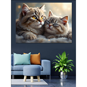 Sarılmış İki Kedi Dekoratif Kanvas - Mdf Ahşap Tablo 70x100 cm