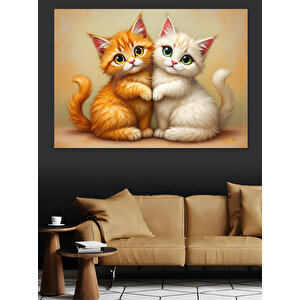 Sarılan Sevimli Kediler Dekoratif Kanvas - Mdf Ahşap Tablo 25x35 cm