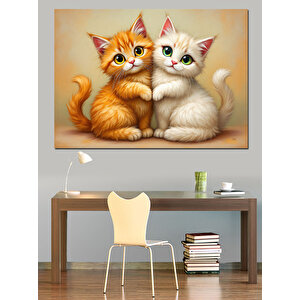 Sarılan Sevimli Kediler Dekoratif Kanvas - Mdf Ahşap Tablo