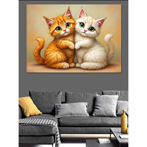 Sarılan Sevimli Kediler Dekoratif Kanvas - Mdf Ahşap Tablo