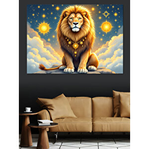 Asaletli Sarı Aslan Dekoratif Kanvas - Mdf Ahşap Tablo 50x70 cm