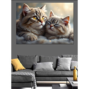 Sarılmış İki Kedi Dekoratif Kanvas - Mdf Ahşap Tablo 100x140 cm