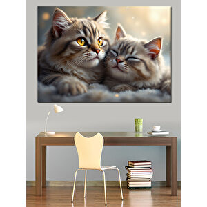 Sarılmış İki Kedi Dekoratif Kanvas - Mdf Ahşap Tablo
