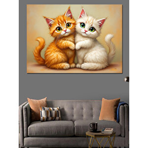 Sarılan Sevimli Kediler Dekoratif Kanvas - Mdf Ahşap Tablo 35x50 cm