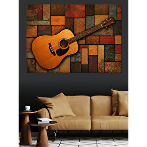Tahta Zeminli Klasik Gitar Dekoratif Kanvas - Mdf Ahşap Tablo 50x70 cm