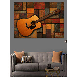 Tahta Zeminli Klasik Gitar Dekoratif Kanvas - Mdf Ahşap Tablo