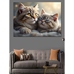 Sarılmış İki Kedi Dekoratif Kanvas - Mdf Ahşap Tablo