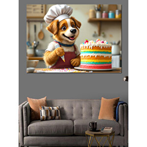 Pasta Yapan Sevimli Köpek Dekoratif Kanvas - Mdf Ahşap Tablo 50x70 cm