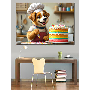 Pasta Yapan Sevimli Köpek Dekoratif Kanvas - Mdf Ahşap Tablo 50x70 cm