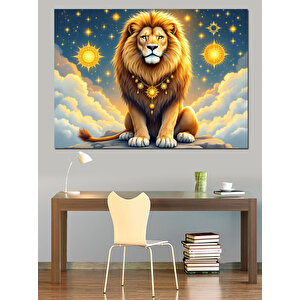 Asaletli Sarı Aslan Dekoratif Kanvas - Mdf Ahşap Tablo 100x140 cm