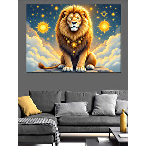 Asaletli Sarı Aslan Dekoratif Kanvas - Mdf Ahşap Tablo 100x140 cm