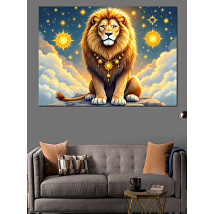 Asaletli Sarı Aslan Dekoratif Kanvas - Mdf Ahşap Tablo