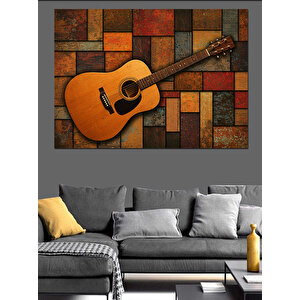 Tahta Zeminli Klasik Gitar Dekoratif Kanvas - Mdf Ahşap Tablo 25x35 cm