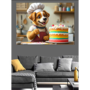 Pasta Yapan Sevimli Köpek Dekoratif Kanvas - Mdf Ahşap Tablo 25x35 cm