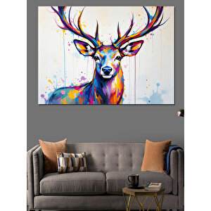 Renkli Geyik Çizimi Dekoratif Kanvas - Mdf Ahşap Tablo 50x70 cm
