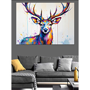 Renkli Geyik Çizimi Dekoratif Kanvas - Mdf Ahşap Tablo 50x70 cm