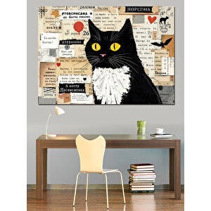 Gazete Kolajlı Kedi Dekoratif Kanvas - Mdf Ahşap Tablo 50x70 cm