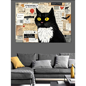 Gazete Kolajlı Kedi Dekoratif Kanvas - Mdf Ahşap Tablo 50x70 cm