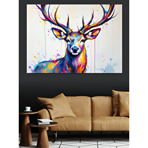 Renkli Geyik Çizimi Dekoratif Kanvas - Mdf Ahşap Tablo
