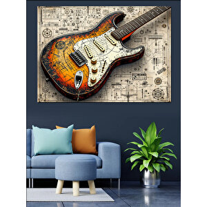 Vintage Elektro Gitar Tasarımı Dekoratif Kanvas - Mdf Ahşap Tablo 35x50 cm