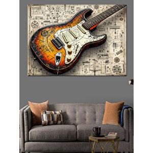 Vintage Elektro Gitar Tasarımı Dekoratif Kanvas - Mdf Ahşap Tablo 35x50 cm