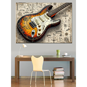 Vintage Elektro Gitar Tasarımı Dekoratif Kanvas - Mdf Ahşap Tablo 35x50 cm