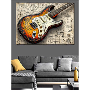 Vintage Elektro Gitar Tasarımı Dekoratif Kanvas - Mdf Ahşap Tablo