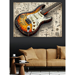 Vintage Elektro Gitar Tasarımı Dekoratif Kanvas - Mdf Ahşap Tablo