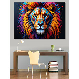 Renkli Yeleli Aslan Dekoratif Kanvas - Mdf Ahşap Tablo 100x140 cm