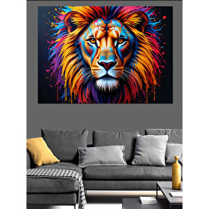Renkli Yeleli Aslan Dekoratif Kanvas - Mdf Ahşap Tablo 100x140 cm