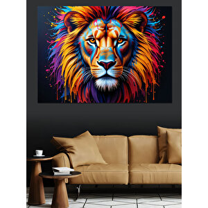 Renkli Yeleli Aslan Dekoratif Kanvas - Mdf Ahşap Tablo 100x140 cm